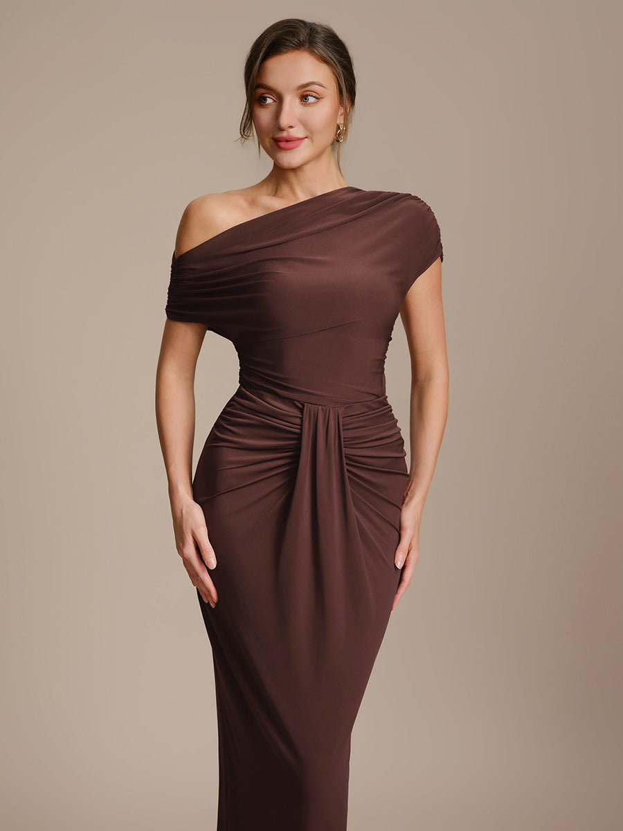 Color=Chocolate Brown | Wholesale Pricing Short Sleeve Off-Shoulder High Stretch A-Line Evening Tops-Chocolate Brown 13
