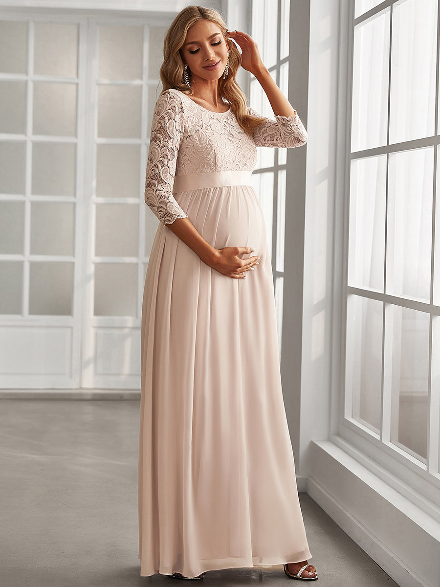 Color=Blush | Simple and Elegant Maternity Dress with A-line silhouette-Blush 5