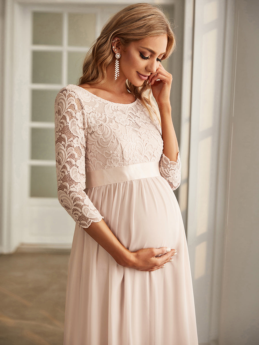 Color=Blush | Simple and Elegant Maternity Dress with A-line silhouette-Blush 3