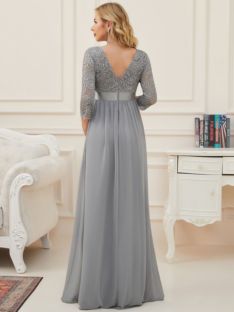 Color=Grey | Round Neck A-Line Floor-Length Wholesale Maternity Dresses-Grey 2