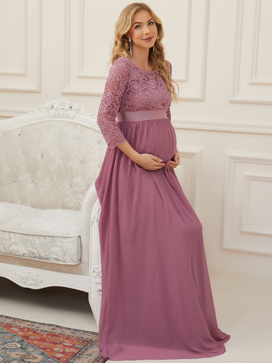 Color=Orchid | Simple and Elegant Maternity Dress with A-line silhouette-Orchid 4