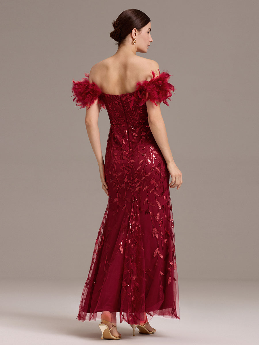 Color=Burgundy | Custom Made Strapless Floor Length Mermaid Dress with Slit & Square Neck Evening Dresses-Burgundy 2