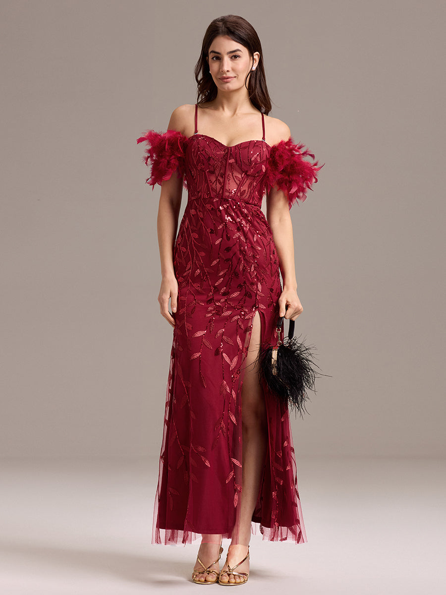 Color=Burgundy | Custom Made Strapless Floor Length Mermaid Dress with Slit & Square Neck Evening Dresses-Burgundy 5
