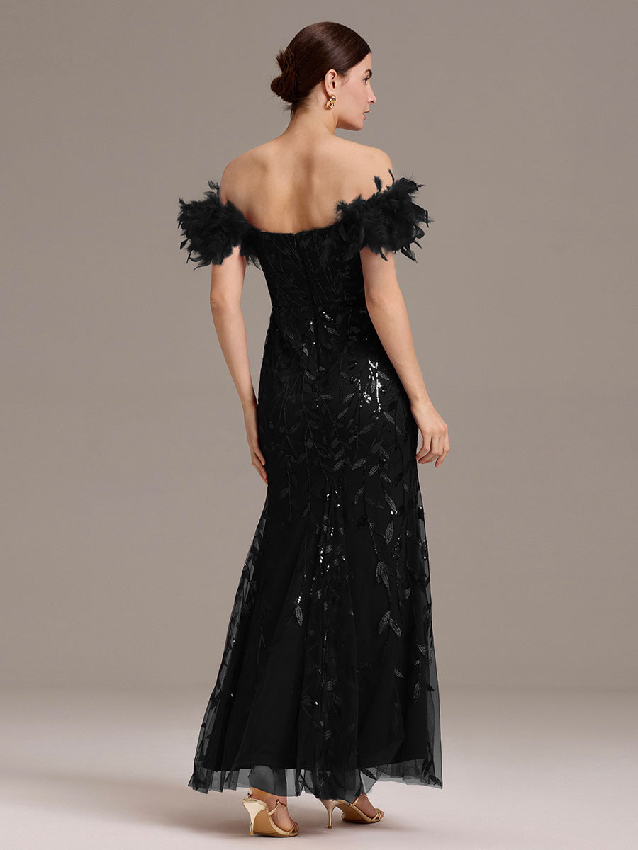 Color=Black | Custom Made Strapless Floor Length Mermaid Dress with Slit & Square Neck Evening Dresses-Black 7