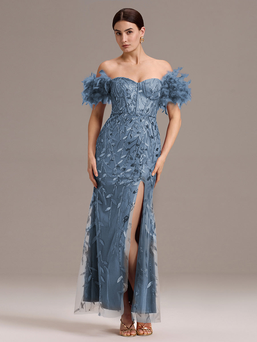Color=Dusty Blue | Custom Made Strapless Floor Length Mermaid Dress with Slit & Square Neck Evening Dresses-Dusty Blue 11