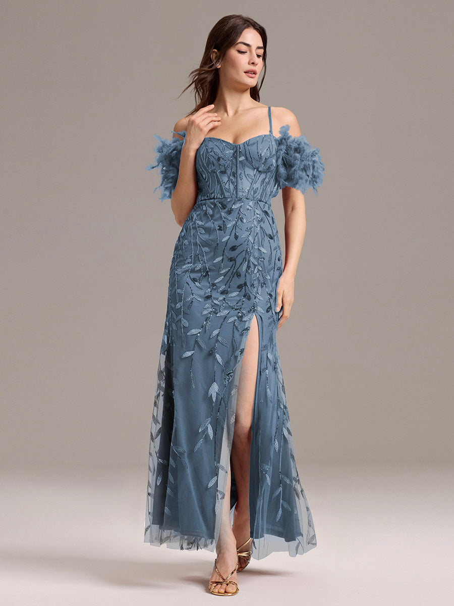 Color=Dusty Blue | Custom Made Strapless Floor Length Mermaid Dress with Slit & Square Neck Evening Dresses-Dusty Blue 14