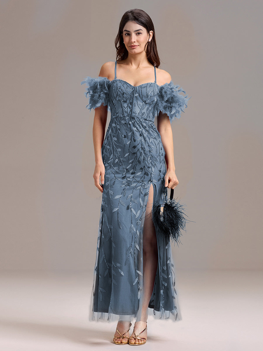 Color=Dusty Blue | Custom Made Strapless Floor Length Mermaid Dress with Slit & Square Neck Evening Dresses-Dusty Blue 15