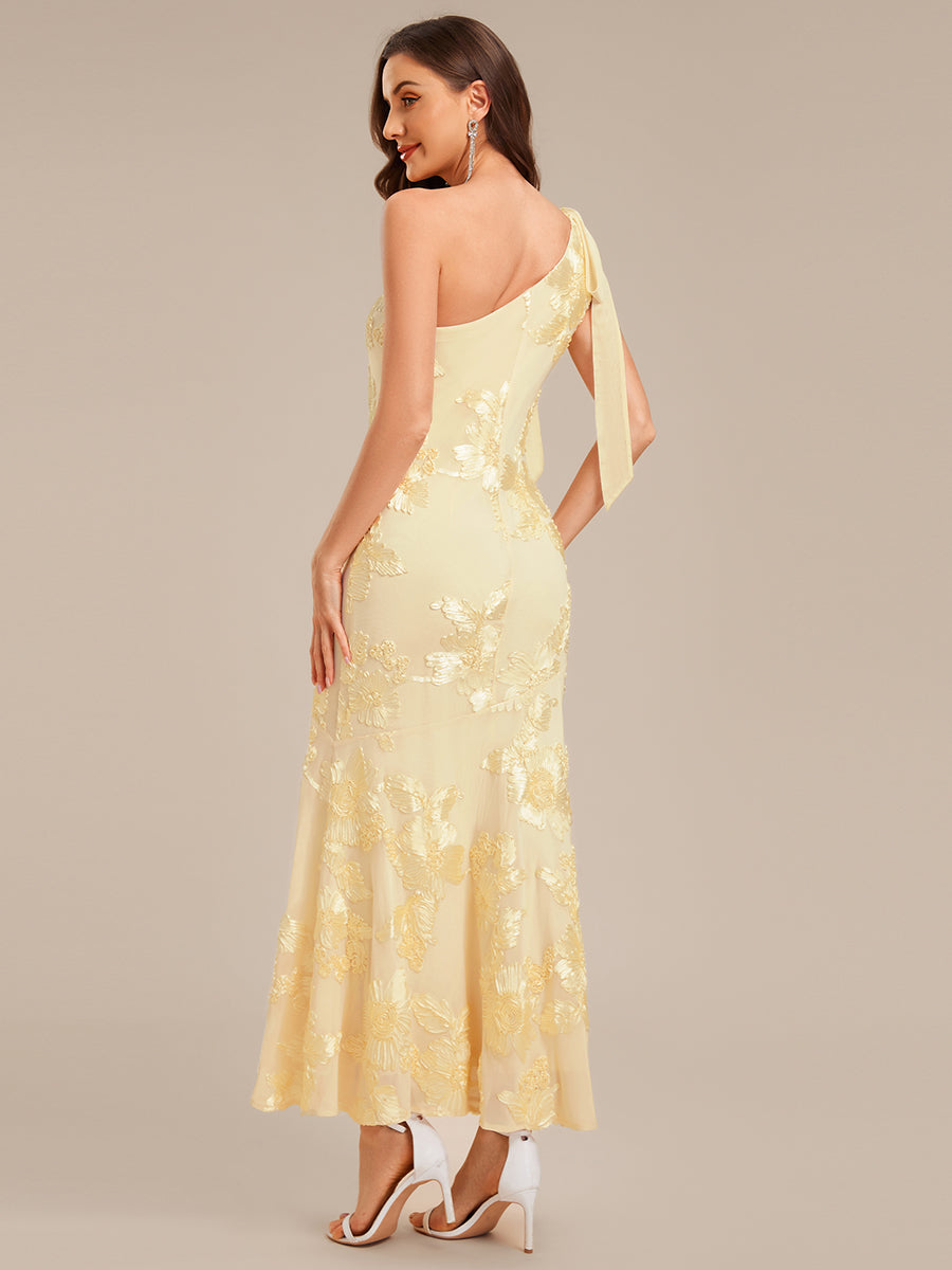 Color=Yellow | Custom Solutions Strapless Asymmetrical Fishtail Maxi Dress with Flowing Ribbons Evening Dresses-Yellow 14