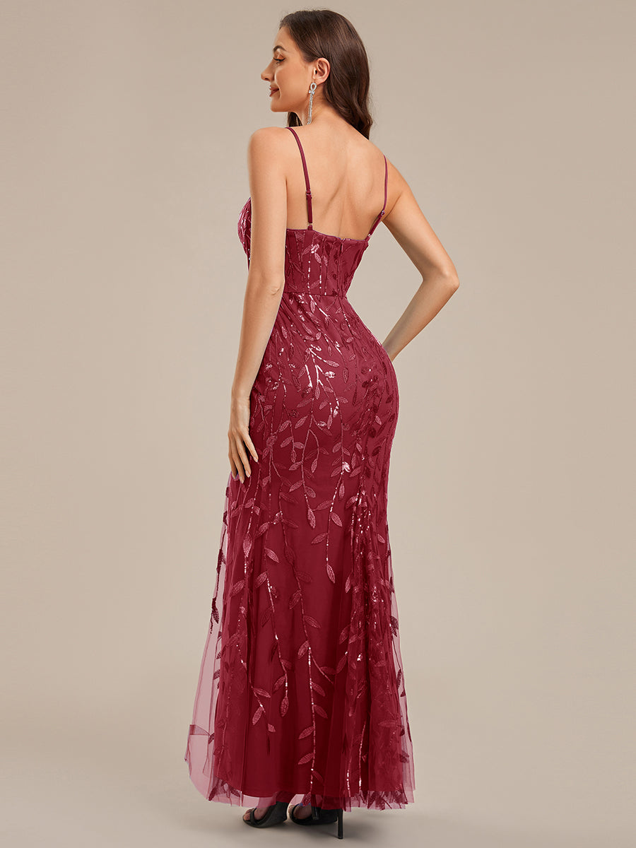 Color=Burgundy | Custom Solutions Strapless Sleeveless Fishtail Non-Stretch Floor Length Evening Dresses-Burgundy 2