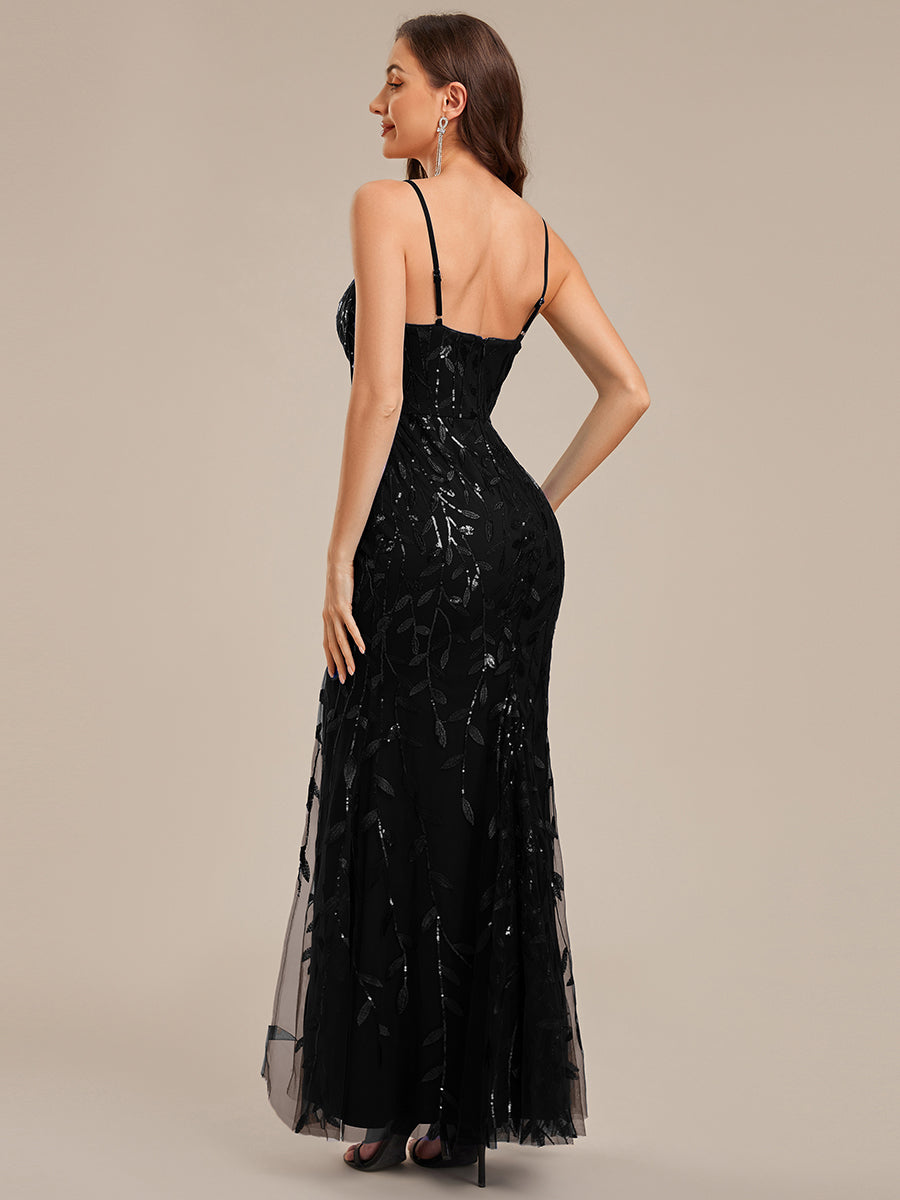 Color=Black | Custom Solutions Strapless Sleeveless Fishtail Non-Stretch Floor Length Evening Dresses-Black 6