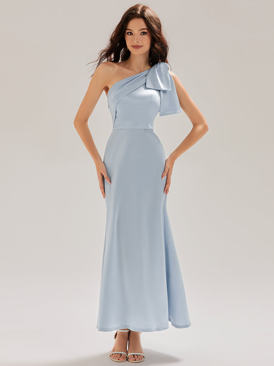 Color=Light Blue | Custom Made Slightly Stretchy One Shoulder Tie-Front Fishtail Midi Evening Dresses-Light Blue 10