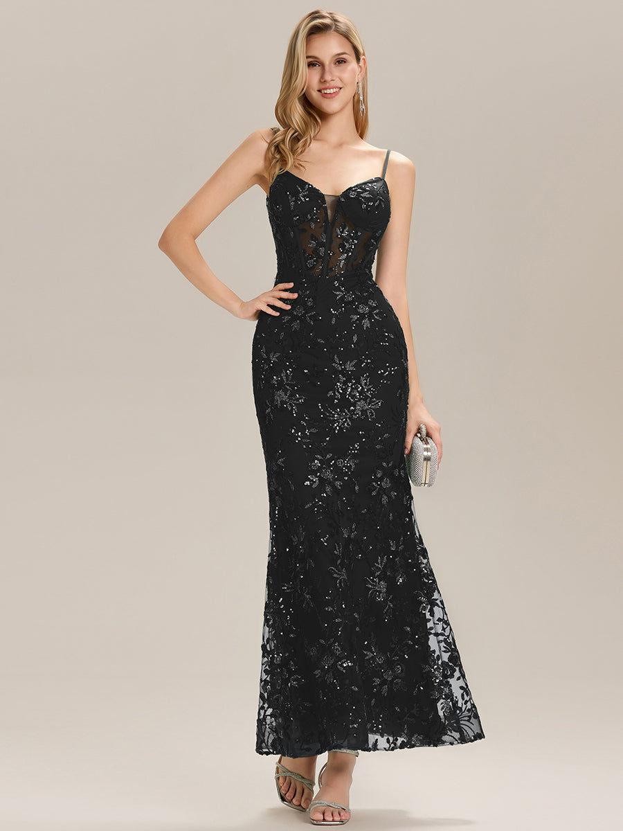 Color=Black | Custom Made Sleeveless Deep V-Neck Backless Sequin Fishtail Evening Dresses-Black 3