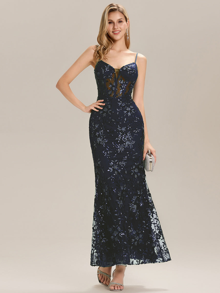 Color=Navy Blue | Custom Made Sleeveless Deep V-Neck Backless Sequin Fishtail Evening Dresses-Navy Blue 12