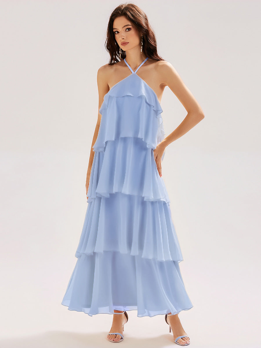 Color=Ice Blue | Custom Solutions Sleeveless Halter Neck Backless Tiered Floor Length Evening Dresses-Ice Blue 7