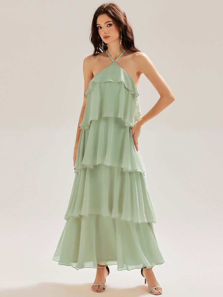 Color=Mint Green | Custom Solutions Sleeveless Halter Neck Backless Tiered Floor Length Evening Dresses-Mint Green 10