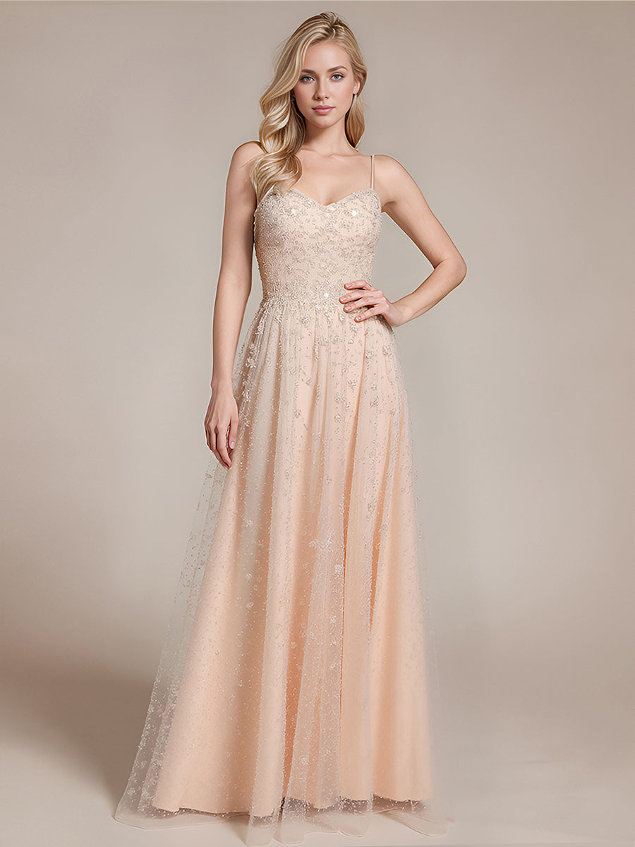 Tie Knot Sequin Sleeveless Evening Dress #color_Blush