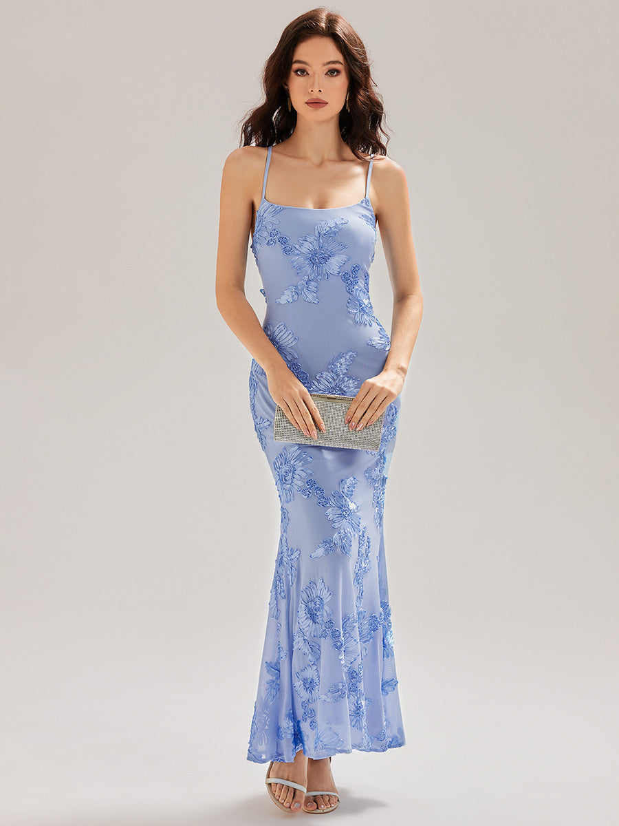 green emerald velvet dress Backless Fishtail Maxi Evening Dress with Adjustable Spaghetti Straps
