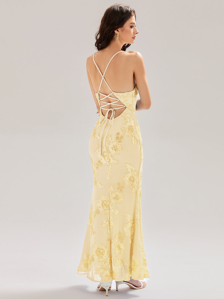 Color=Yellow | Custom Solutions Adjustable Spaghetti Strap Backless Fishtail Maxi Evening Dresses-Yellow 16