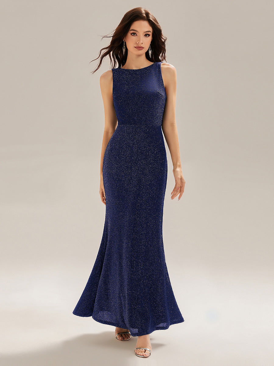 Color=Navy Blue | Custom Made Strapless High Stretch Fishtail Backless Round Neck Evening Dresses-Navy Blue 15