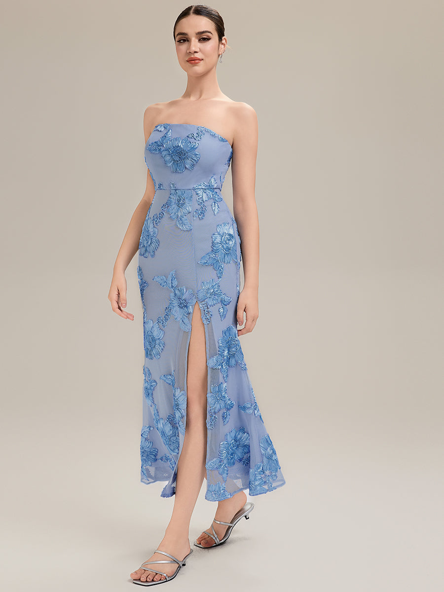 Color=Ice Blue | Custom Solutions Strapless High Stretch Bodycon Maxi Dress with Thigh-High Slit Evening Dresses-Ice Blue 13