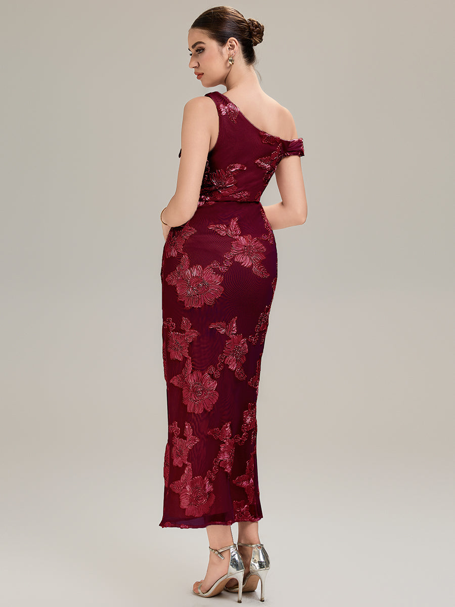 Color=Burgundy | Custom Solutions Strapless Sleeveless Fishtail Maxi Dress with Tie-Front Evening Dresses-Burgundy 2