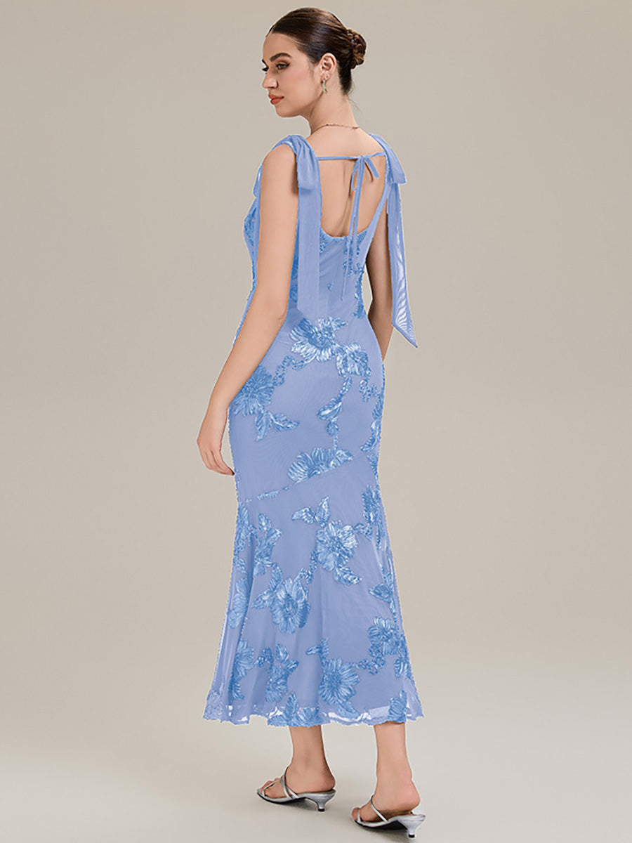 Color=Ice Blue | Custom Solutions Sleeveless Strapless Fishtail Maxi Dress with Tie-Front Evening Dresses-Ice Blue 11