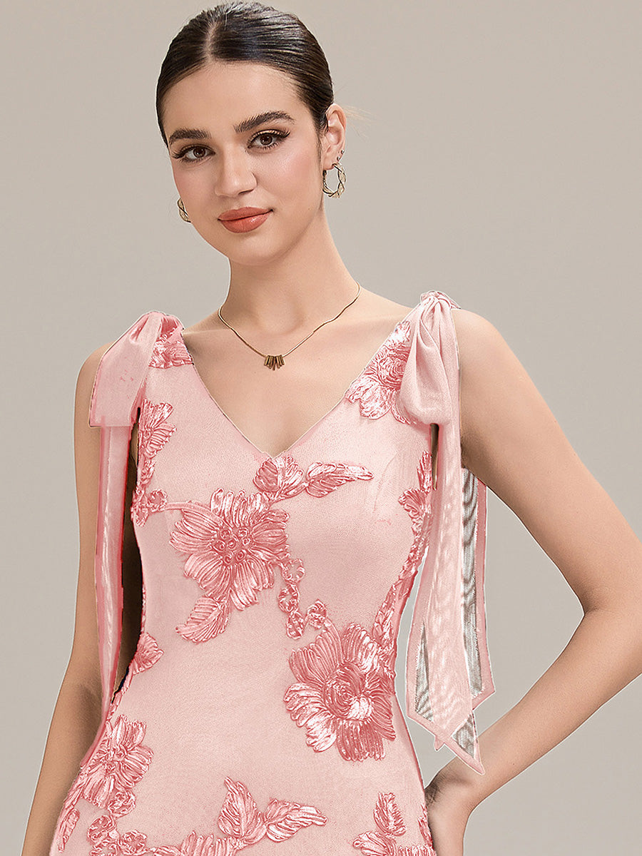 Color=Pink | Custom Solutions Sleeveless Strapless Fishtail Maxi Dress with Tie-Front Evening Dresses-Pink 20
