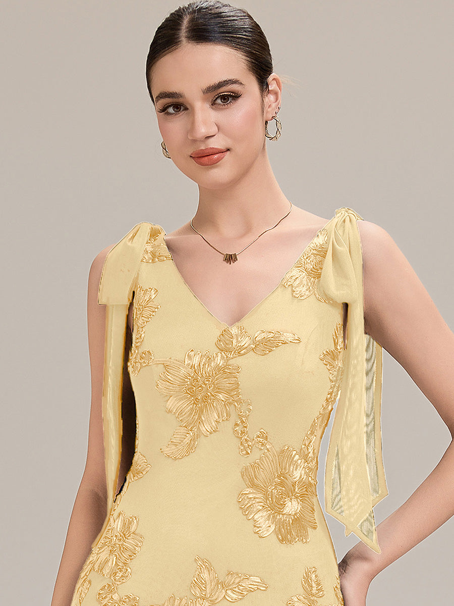 Color=Yellow | Custom Solutions Sleeveless Strapless Fishtail Maxi Dress with Tie-Front Evening Dresses-Yellow 23