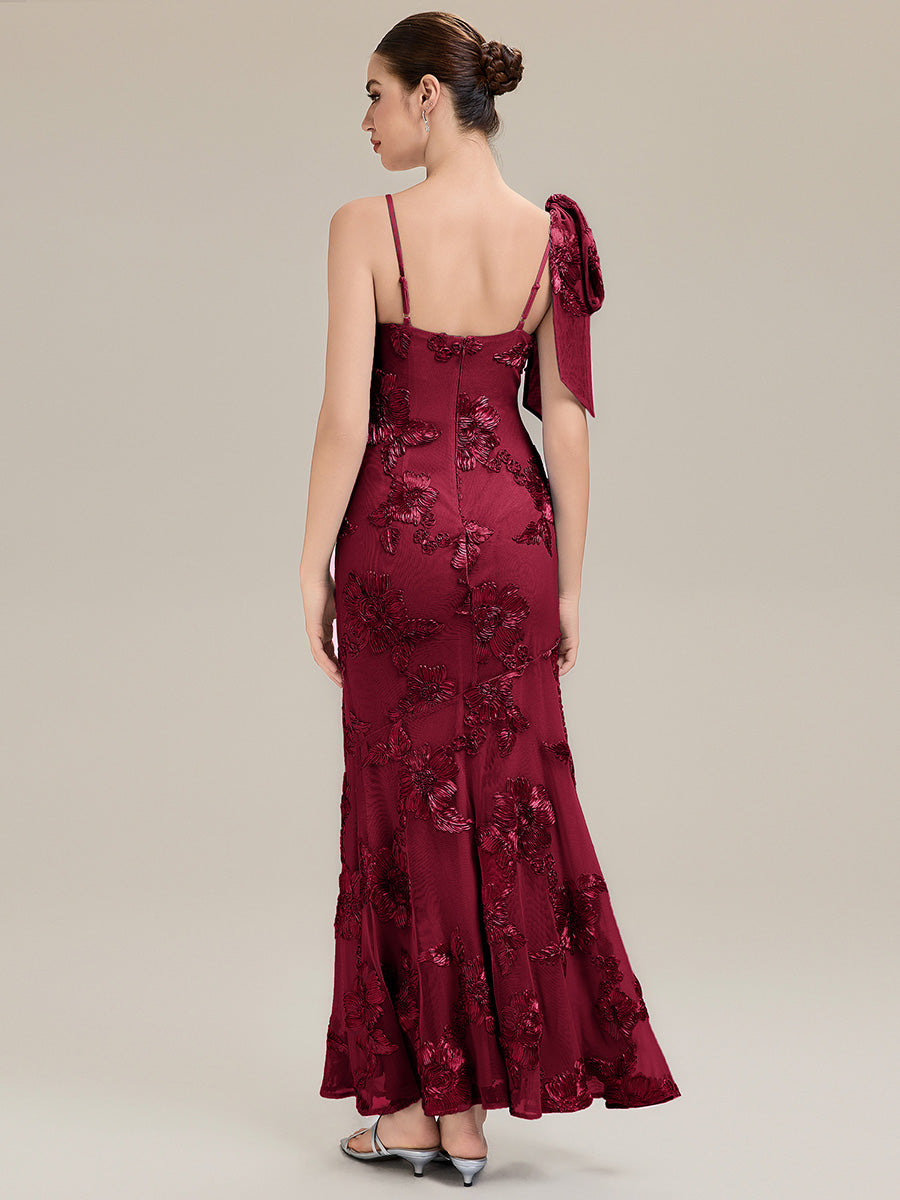 Color=Burgundy | Custom Made Sleeveless Floral Jacquard Cowl Neck Fishtail Floor Length Evening Dresses-Burgundy 2