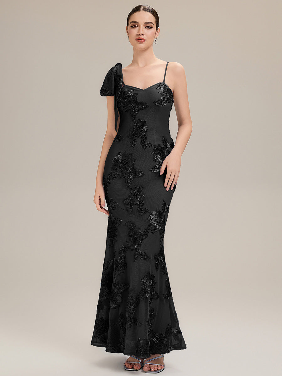 Color=Black | Custom Made Sleeveless Floral Jacquard Cowl Neck Fishtail Floor Length Evening Dresses-Black 4