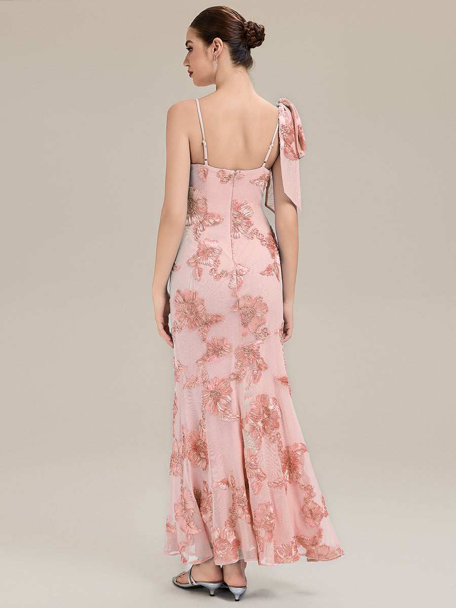 Color=Pink | Custom Made Sleeveless Floral Jacquard Cowl Neck Fishtail Floor Length Evening Dresses-Pink 19