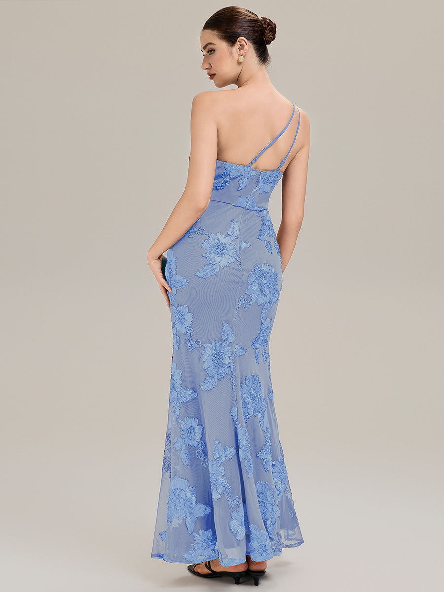 Color=Ice Blue | Custom Made Sleeveless Asymmetrical Floral Fishtail High Stretch Evening Dresses-Ice Blue 13