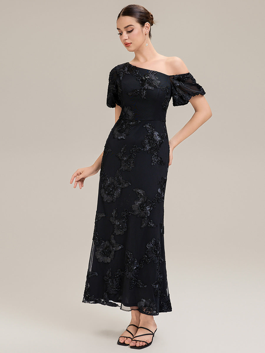 Color=Black | Custom Solutions Strapless Asymmetrical Fishtail High Stretch Maxi Evening Dresses-Black 7
