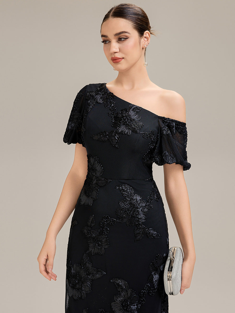 Color=Black | Custom Solutions Strapless Asymmetrical Fishtail High Stretch Maxi Evening Dresses-Black 6