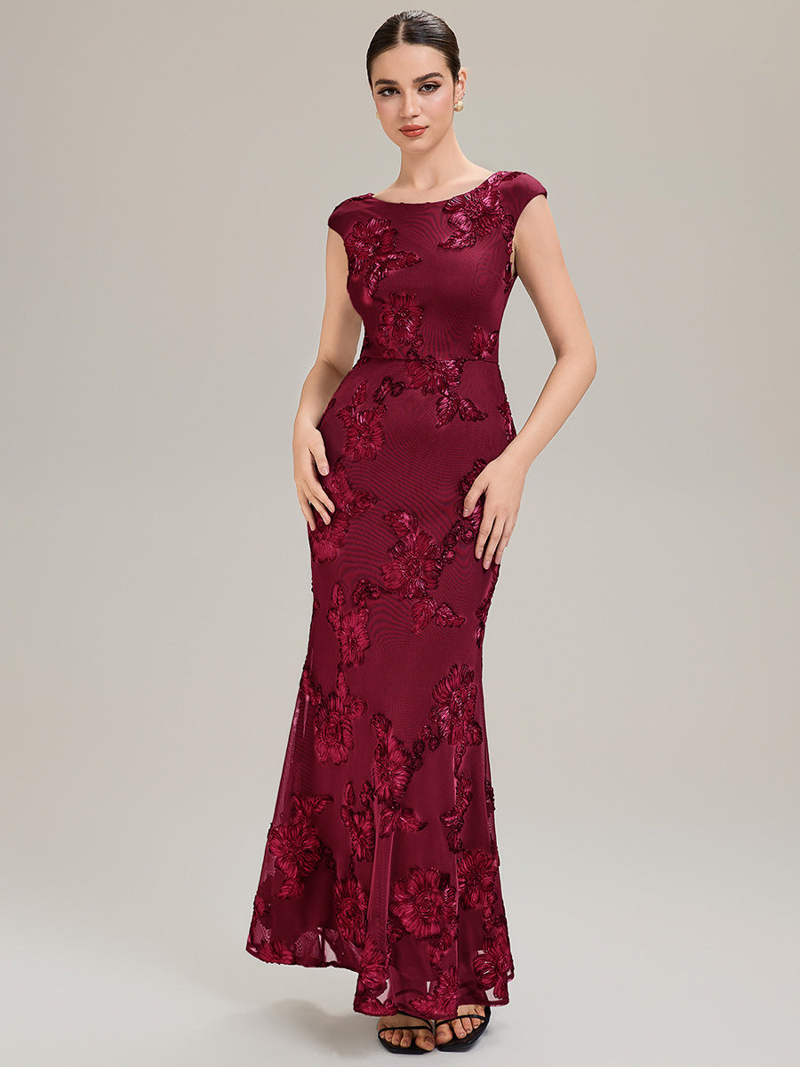 Color=Burgundy | Custom Solutions Sleek One Shoulder Fishtail Midi Dress with Back Zipper Evening Dresses-Burgundy 1