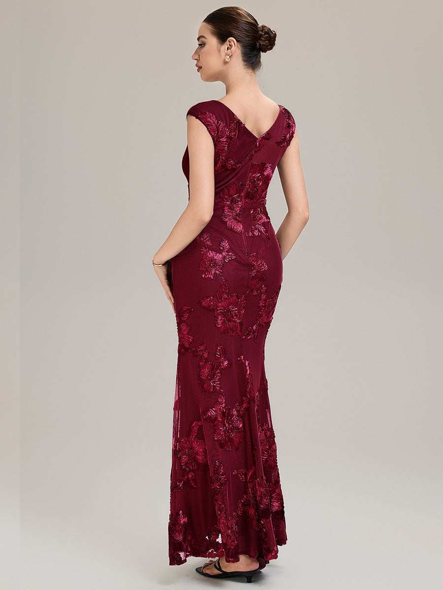 Color=Burgundy | Custom Solutions Sleek One Shoulder Fishtail Midi Dress with Back Zipper Evening Dresses-Burgundy 2