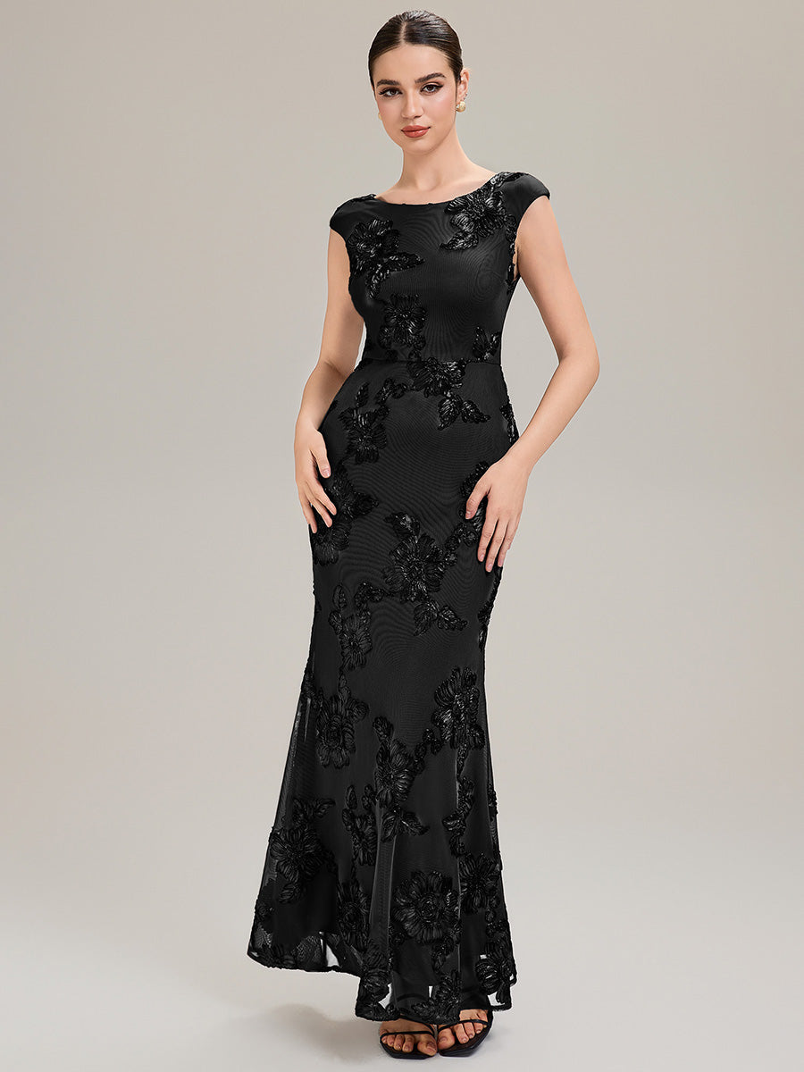 Color=Black | Custom Solutions Sleek One Shoulder Fishtail Midi Dress with Back Zipper Evening Dresses-Black 4