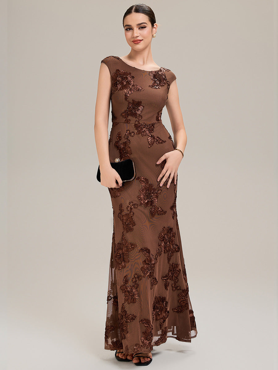 Color=Brown | Custom Made Slightly Stretchy Strapless Asymmetrical Fishtail Midi Evening Dresses-Brown 5