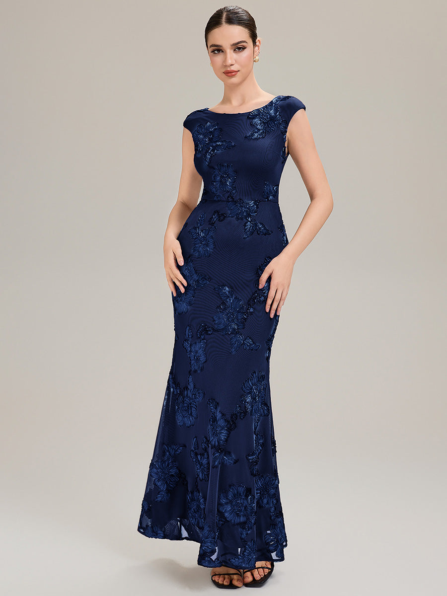 Color=Navy Blue | Custom Solutions Sleek One Shoulder Fishtail Midi Dress with Back Zipper Evening Dresses-Navy Blue 15