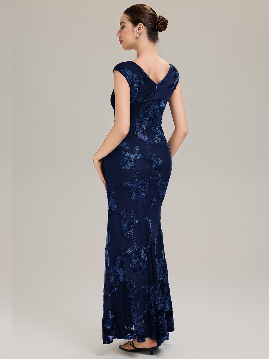 Color=Navy Blue | Custom Solutions Sleek One Shoulder Fishtail Midi Dress with Back Zipper Evening Dresses-Navy Blue 16