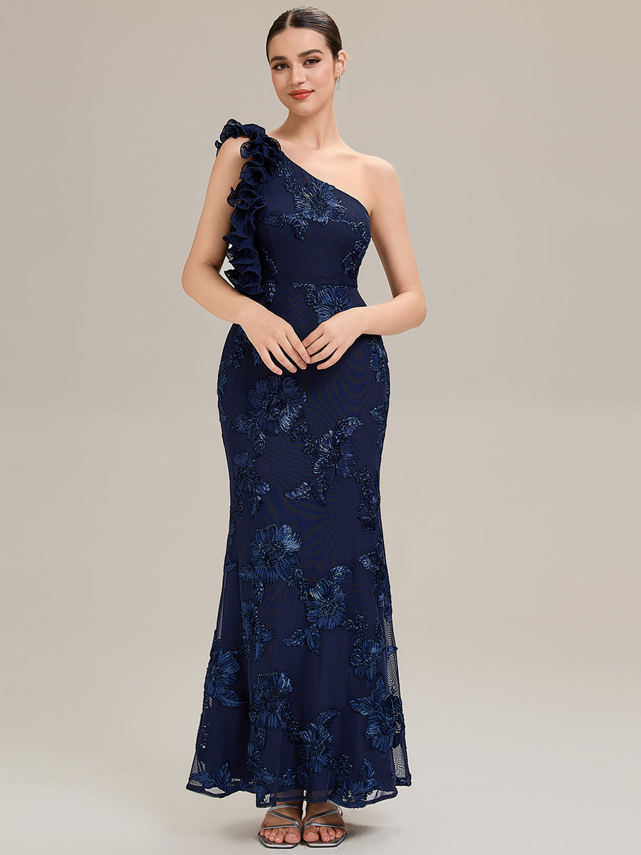 Color=Navy Blue | Custom Made One Shoulder Sleeveless Floral Jacquard Fishtail Evening Dresses-Navy Blue 17