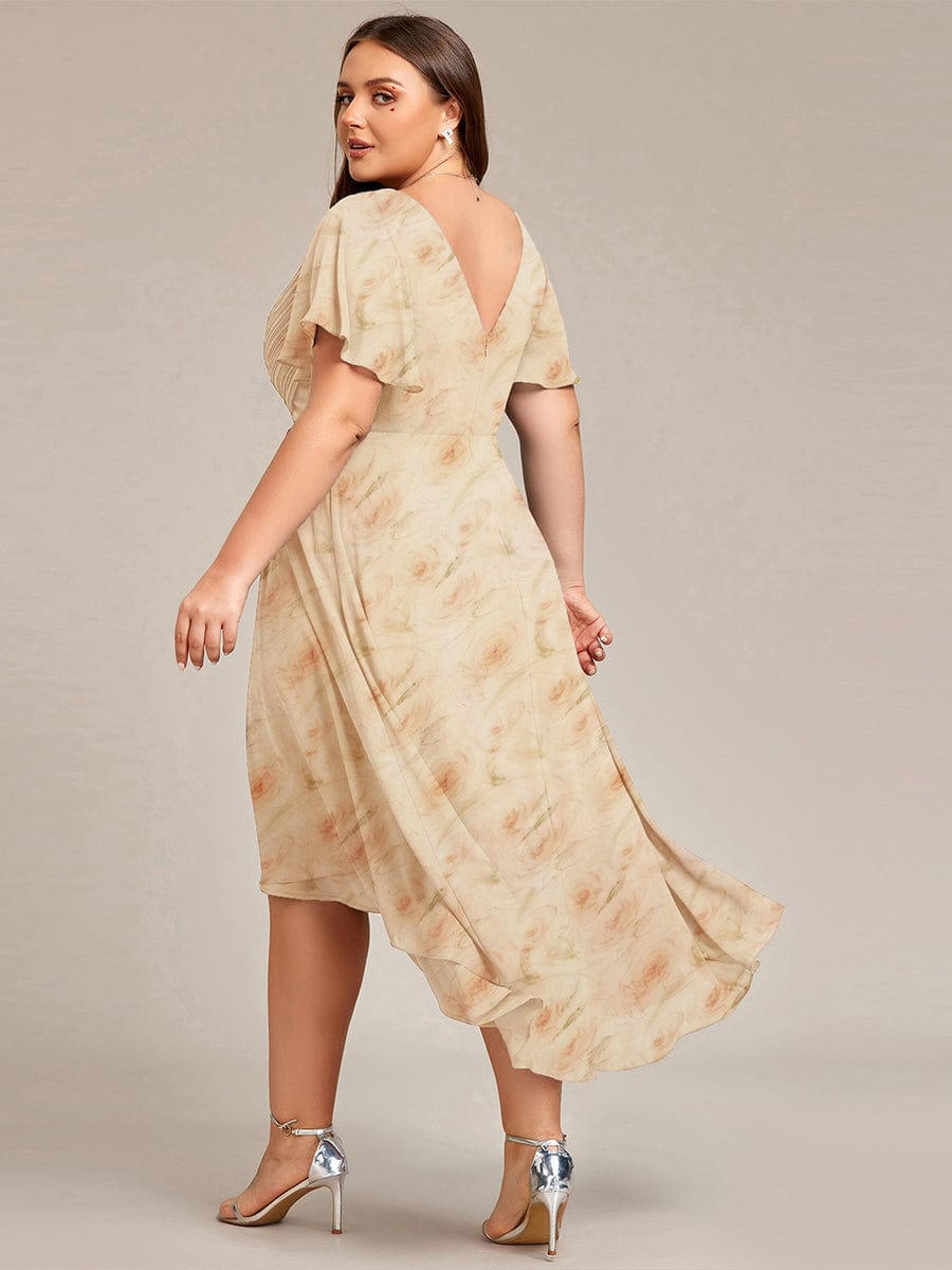 ever FAYE|Floral V Neck High-Low Short Sleeve Wedding Guest Dress #color_Golden Roses
