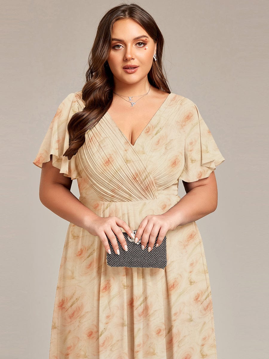 ever FAYE|Floral V Neck High-Low Short Sleeve Wedding Guest Dress #color_Golden Roses