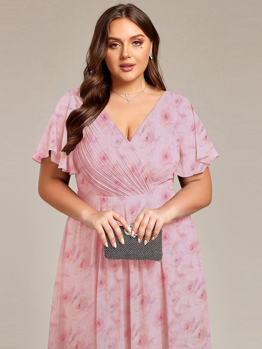 ever FAYE|Floral V Neck High-Low Short Sleeve Wedding Guest Dress #color_Light Purple Roses