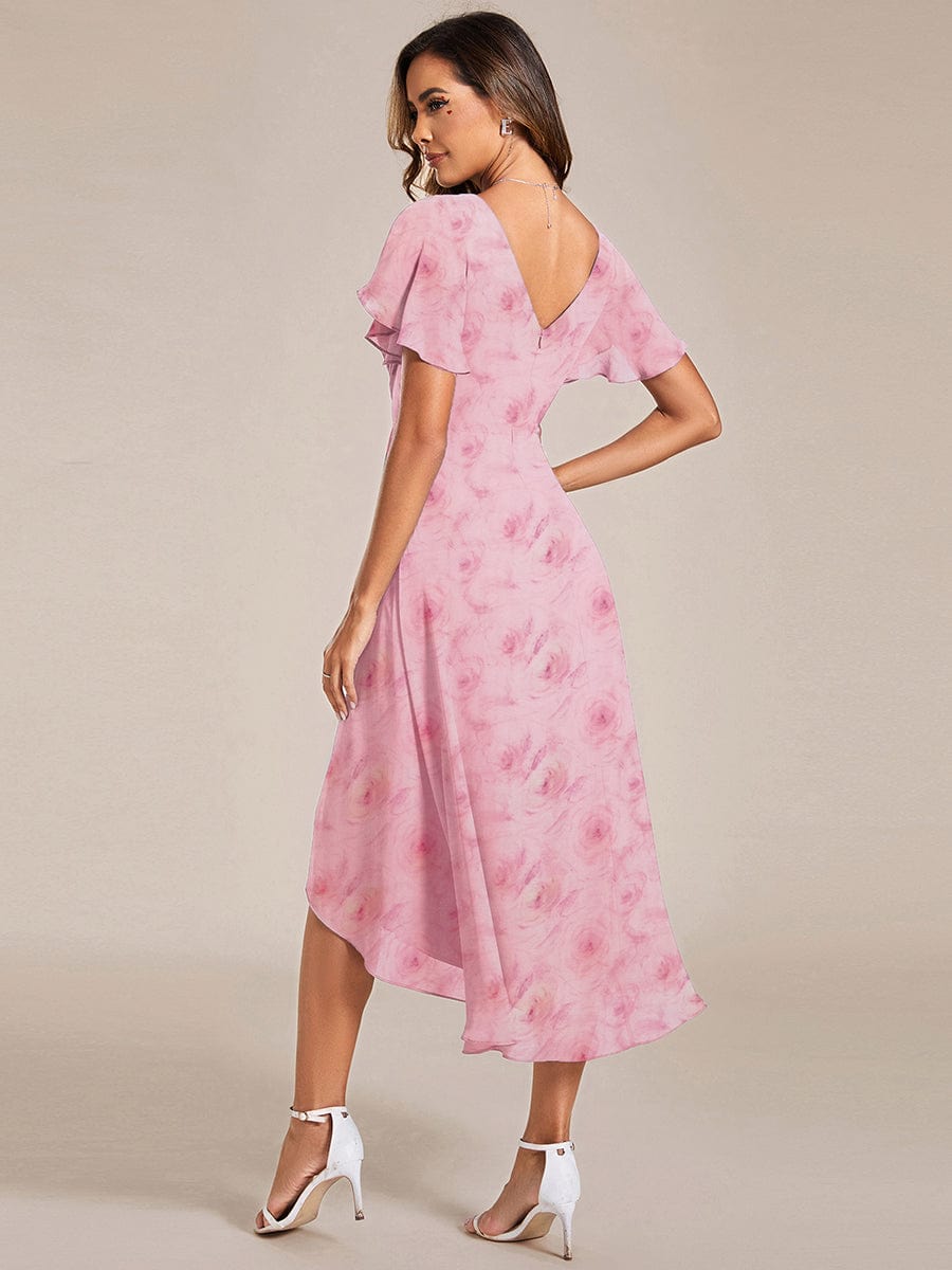 ever FAYE|Floral V Neck High-Low Short Sleeve Wedding Guest Dress #color_Light Purple Roses