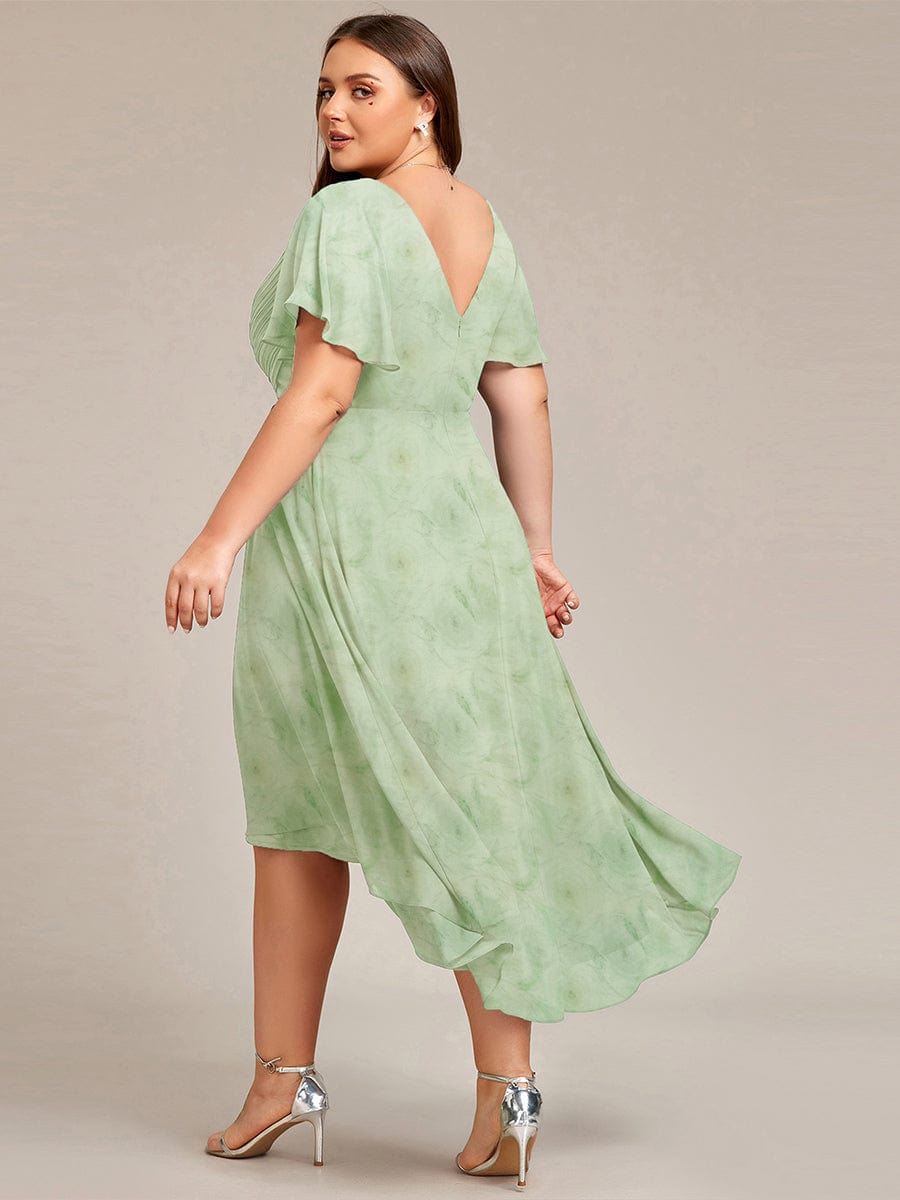 ever FAYE|Floral V Neck High-Low Short Sleeve Wedding Guest Dress #color_Light Green Roses