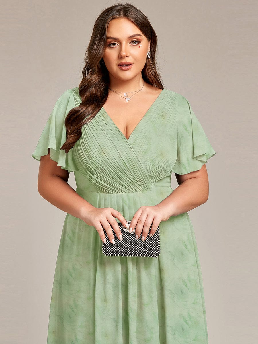 ever FAYE|Floral V Neck High-Low Short Sleeve Wedding Guest Dress #color_Light Green Roses