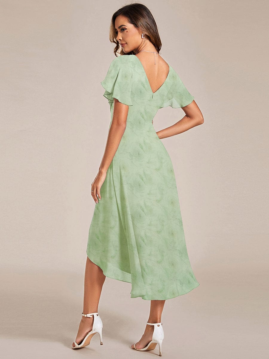 ever FAYE|Floral V Neck High-Low Short Sleeve Wedding Guest Dress #color_Light Green Roses