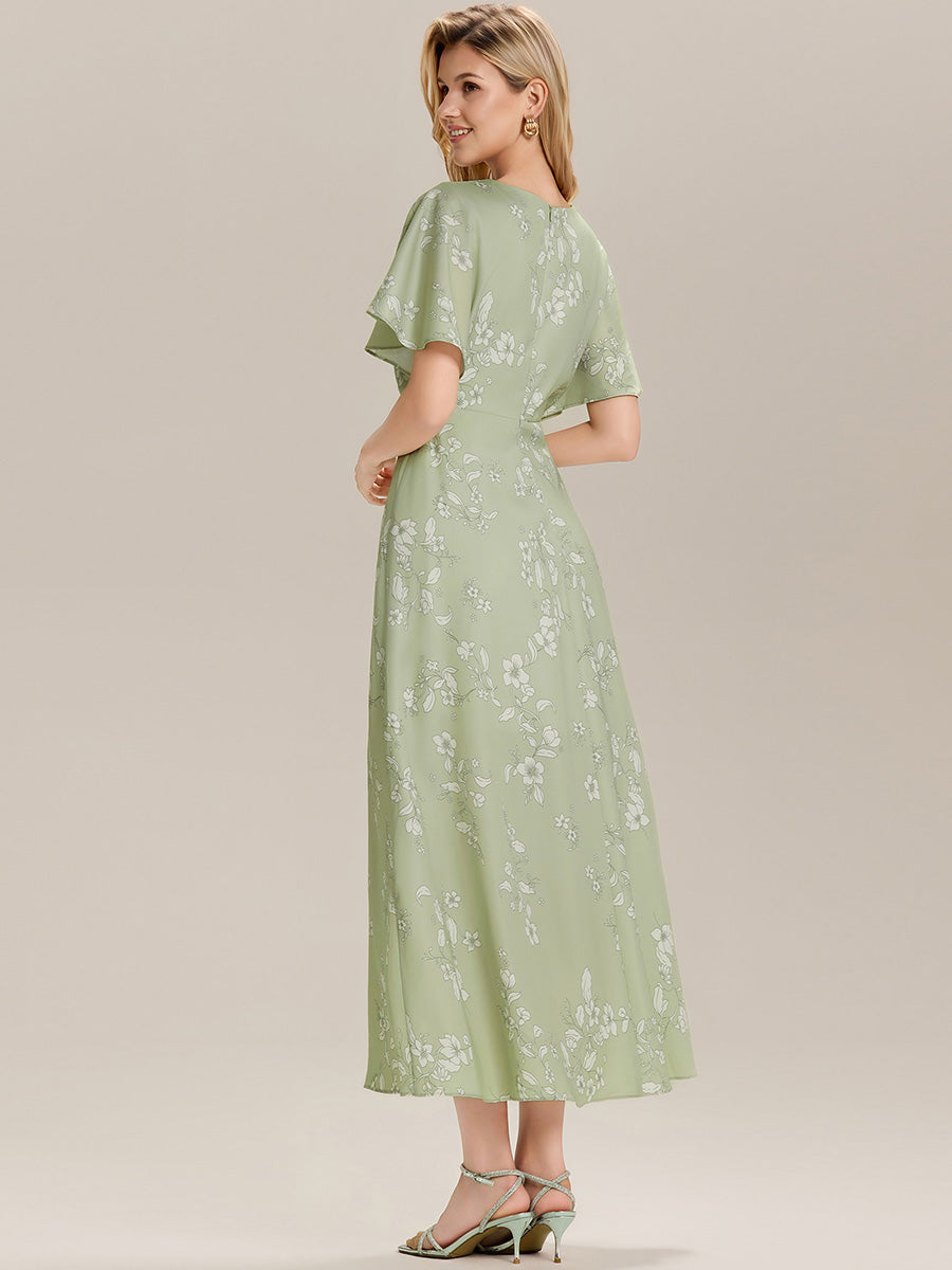 Color=Vintage Primrose Celadon | Custom Solutions Short Sleeves Floral Deep V-Neck Sheath Maxi Wedding Guest Dresses-Vintage Primrose Celadon 2
