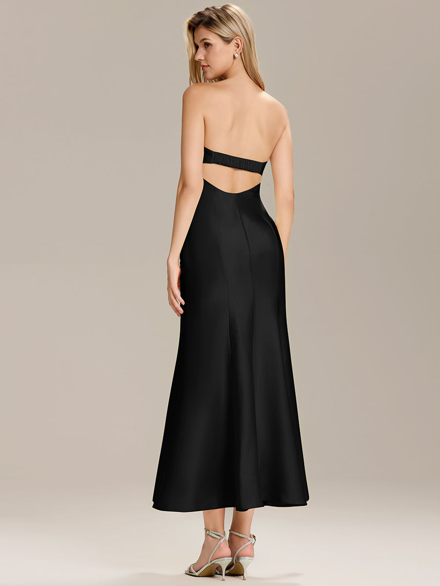 Color=Black | Custom Solutions Strapless Fishtail High Stretch Maxi Wedding Guest Dress-Black 4